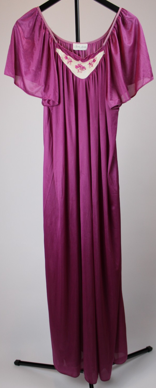 Vintage Secret Accents Nylon Nightgown Dress One Size Magenta, 56” Long USA